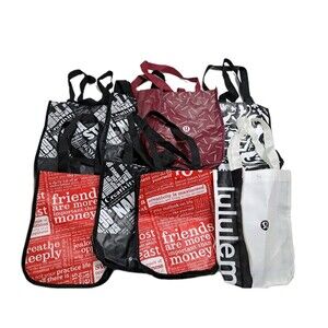 Lululemon Lot of 8 Reusable Shopping Tote Bags Small Medium Red Black White